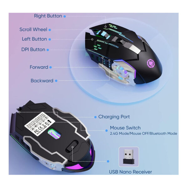 Mouse Gamer Inalámbrico RGB Tactical3600